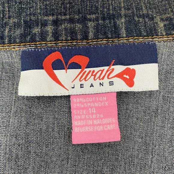 Mwah Jeans Y2K Acid Wash Denim duster Jacket Raw Frayed Edge Cord Leather Lacing - Picture 7 of 11